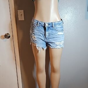 American Eagle Outfitters Light Blue Distressed Jean Shorts